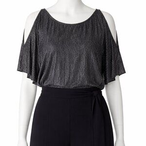 NWOT Connected Apparel Black and Silver Wide-Leg Jumpsuit